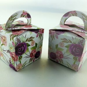 Bold Burgundy Rose – Printed Cube Floral Favour Box