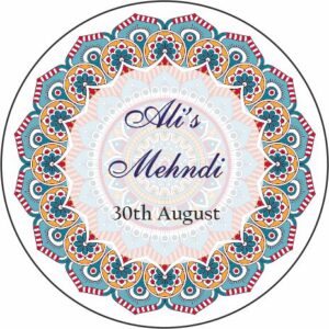 Blue & Gold Mendhi - Circle Personalised Favour Stickers - MyFavours