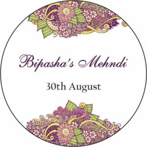 Green Purple Mendhi - Circle Personalised Favour Stickers - MyFavours
