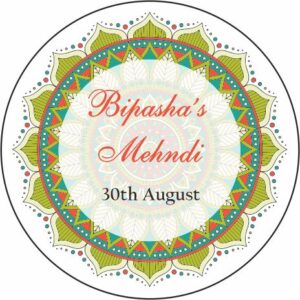 Green Orange Mendhi - Circle Personalised Favour Stickers - MyFavours