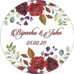 Dark Red Rose - Circle Personalised Favour Stickers - MyFavours