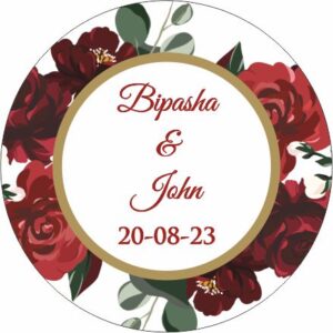 Deep Red Floral - Circle Personalised Favour Stickers - MyFavours