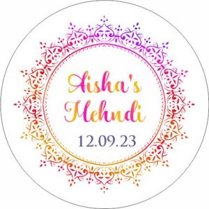 Purple Yellow Hue Mendhi - Circle Personalised Favour Stickers
