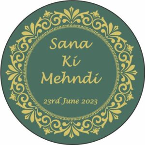 Green Gold Mendhi - Circle Personalised Favour Stickers - MyFavours