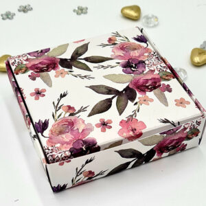 Elegant Deep Red Floral Print Square Favour Boxes - Ideal for Weddings