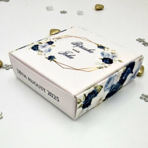 Elegant Blue Floral Print Personalised Square Favour Boxes - Ideal for Any Event