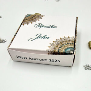 Stunning Turquoise Print Personalised Square Favour Boxes - Add a Pop of Color to Your Event
