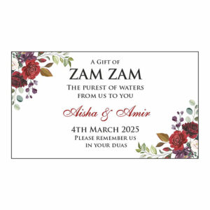 Dark Red Rose Personalised Zam Zam Bottle Wedding Stickers Decor