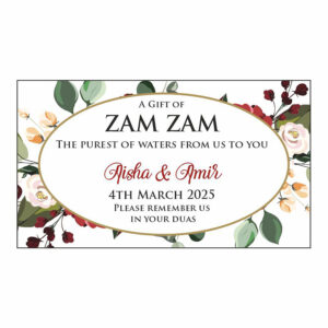 Peach Floral Personalised Zam Zam Bottle Wedding Stickers | My Favours
