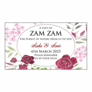 Personalised Pink Floral Zam Zam Bottle Wedding Stickers | My Favours