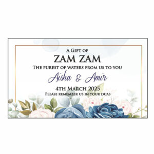 Blue Floral Personalised Zam Zam Bottle Wedding Stickers | My Favours